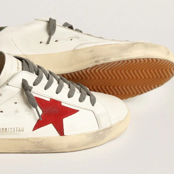 Super Star Red Suede and green leather heel tab