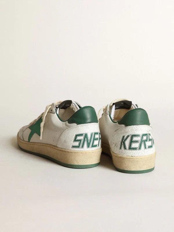 Ball Star in white nappa leather with a star and green laminated leather heel tab
