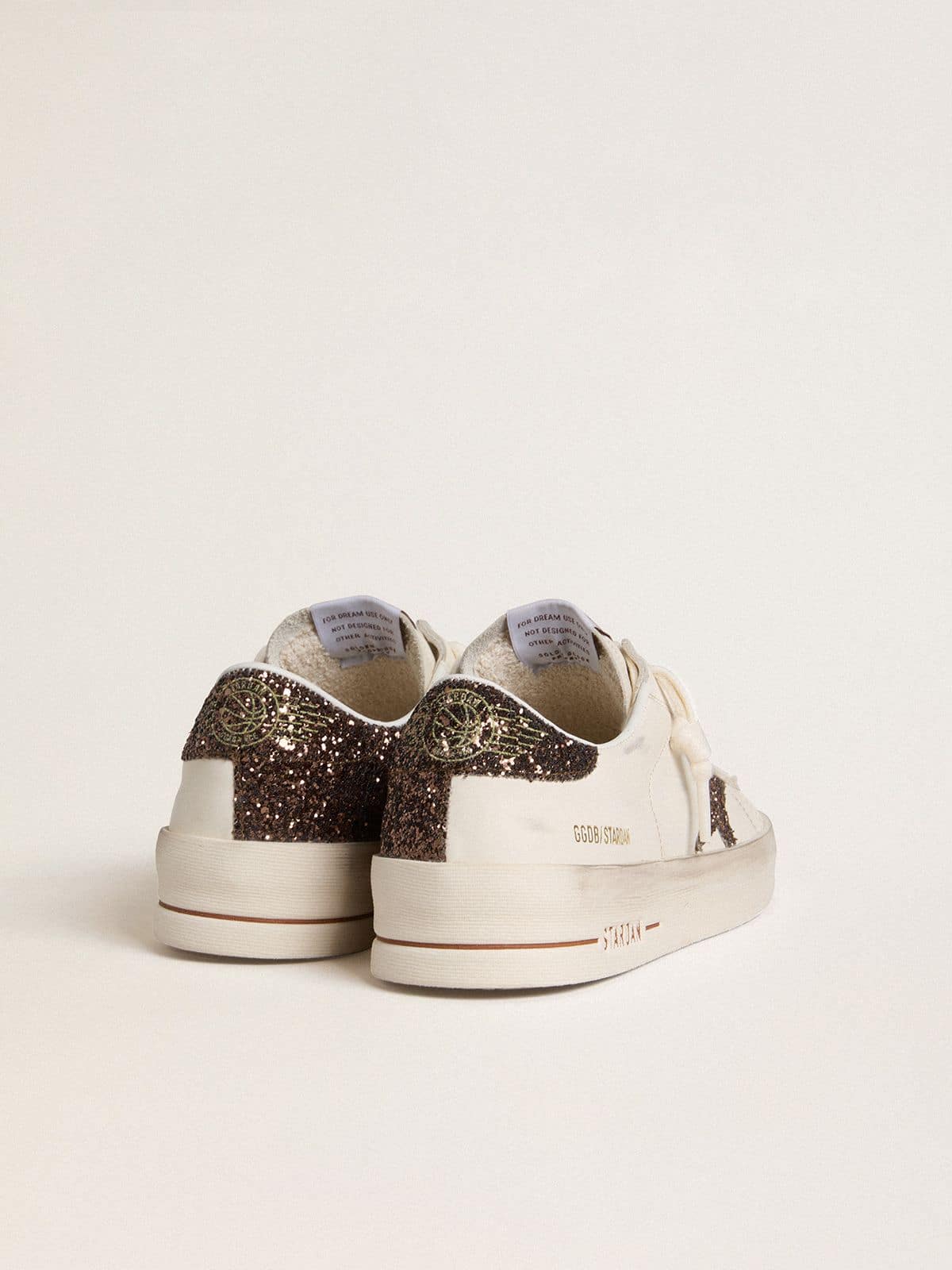 Stardan in nappa leather with a glitter star and brown leather heel tab
