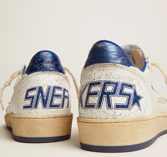 Ball Star in white nappa leather with a star and blue laminated leather reinforcement