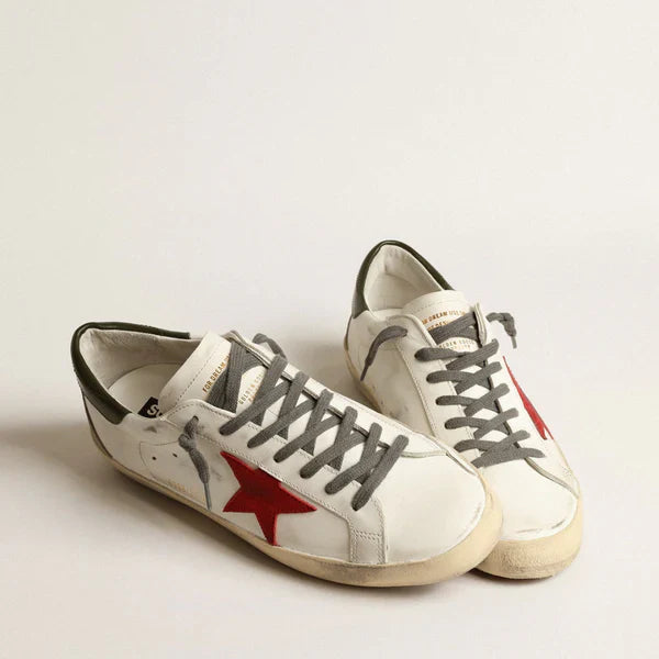 Super Star Red Suede and green leather heel tab