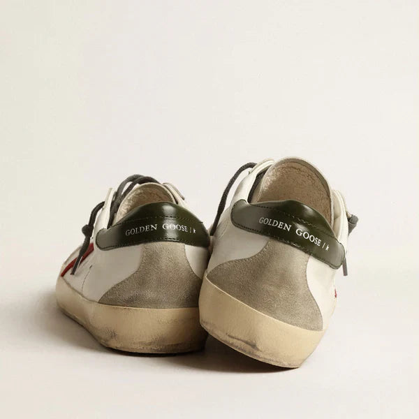 Super Star Red Suede and green leather heel tab