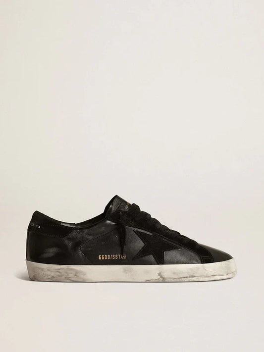 Super-Star in black nappa leather with a suede black star and heel tab