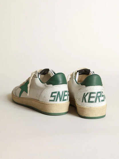 Ball Star in white nappa leather with a star and green laminated leather heel tab