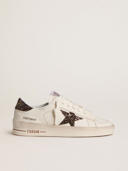 Stardan in nappa leather with a glitter star and brown leather heel tab