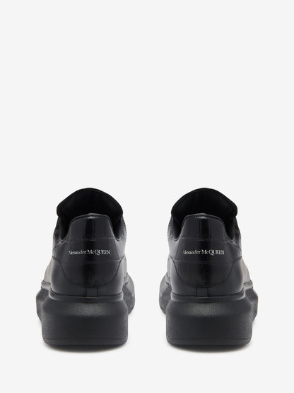 Oversized sneakers in black and white crocodile