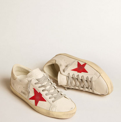 Super-Star in white nappa leather with a red star and cream leather reinforcement