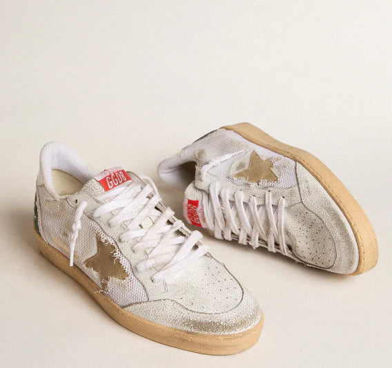 Ball Star LTD in crackled white leather and net with a suede star
