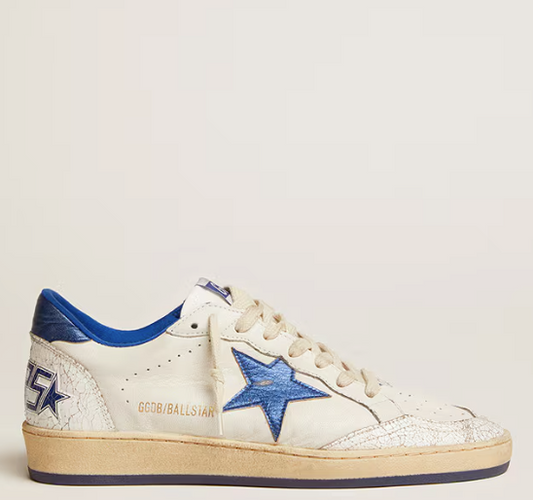 Ball Star in white nappa leather with a star and blue laminated leather reinforcement