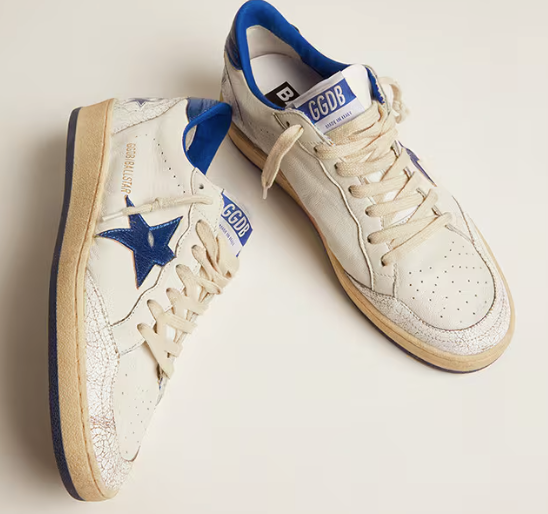 Ball Star in white nappa leather with a star and blue laminated leather reinforcement