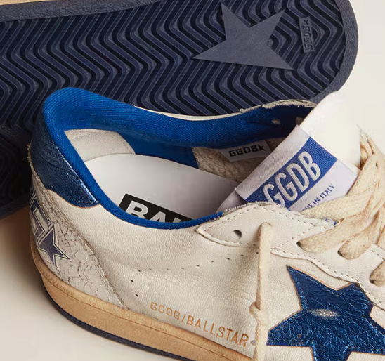 Ball Star in white nappa leather with a star and blue laminated leather reinforcement