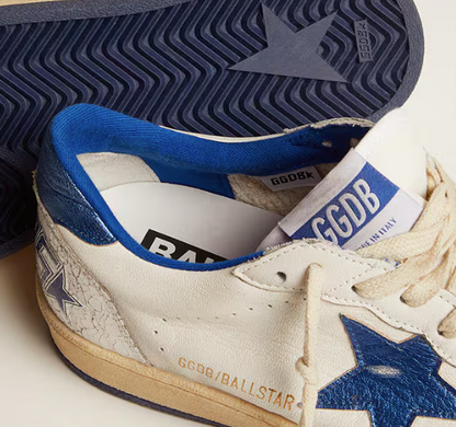 Ball Star in white nappa leather with a star and blue laminated leather reinforcement