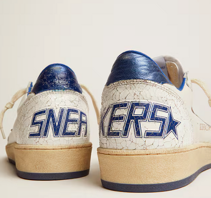 Ball Star in white nappa leather with a star and blue laminated leather reinforcement