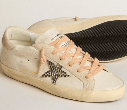 Super-Star LTD in leather with a beige suede star and Swarovski studs